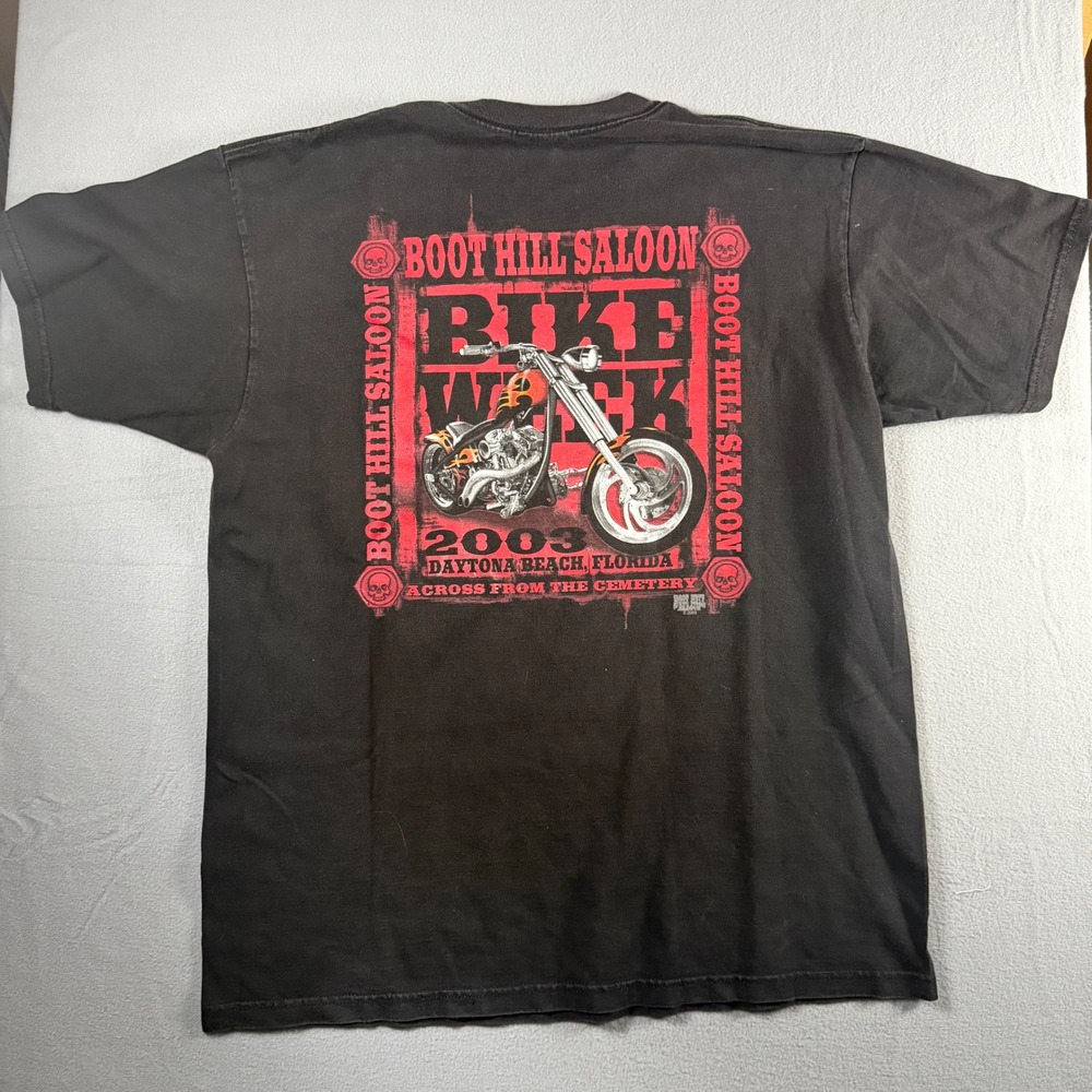 Vintage Boot Hill Saloon Bike Week 2003 Daytona Beach T-Shirt Black Pocket Tee